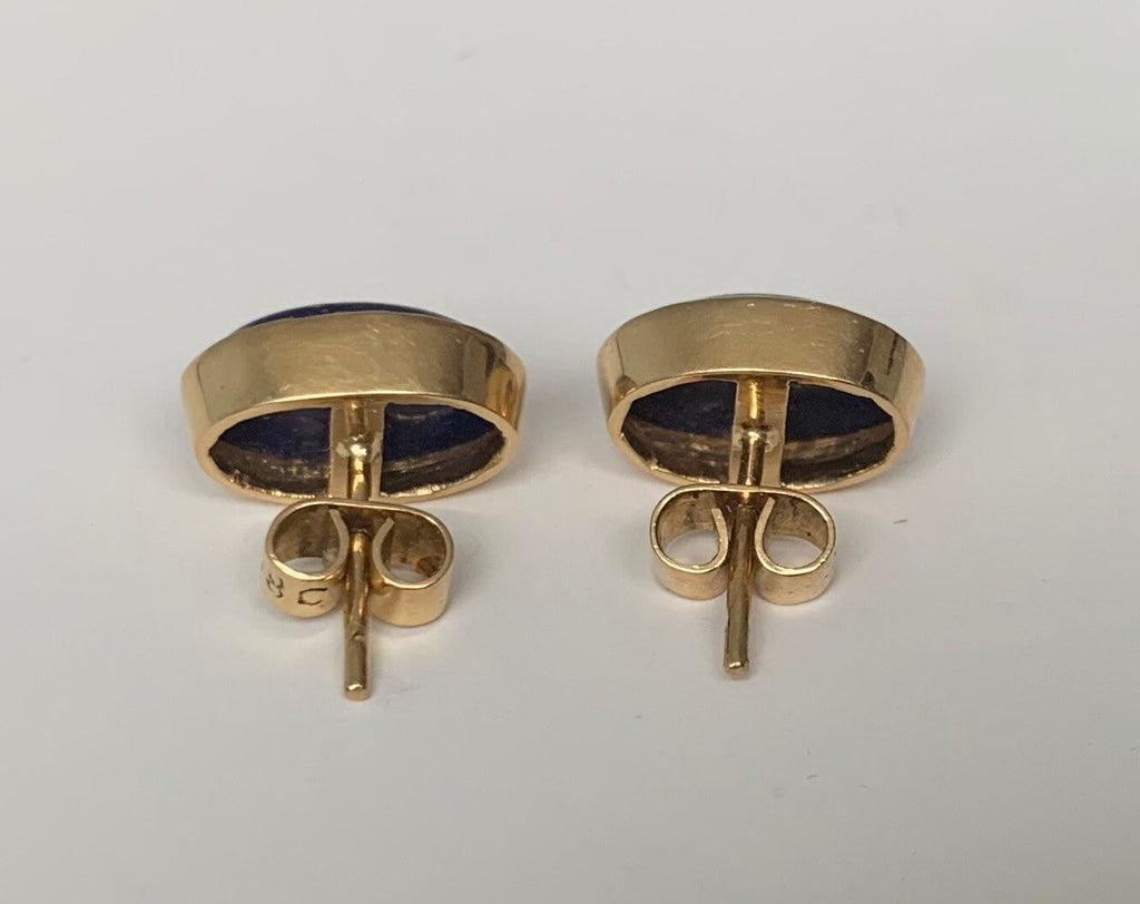 Vintage 18K Yellow Gold Lapis Lazuli Stud Earrings