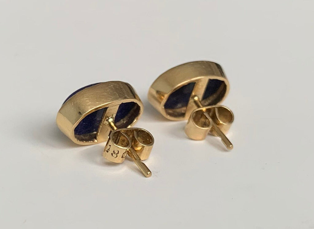 Vintage 18K Yellow Gold Lapis Lazuli Stud Earrings