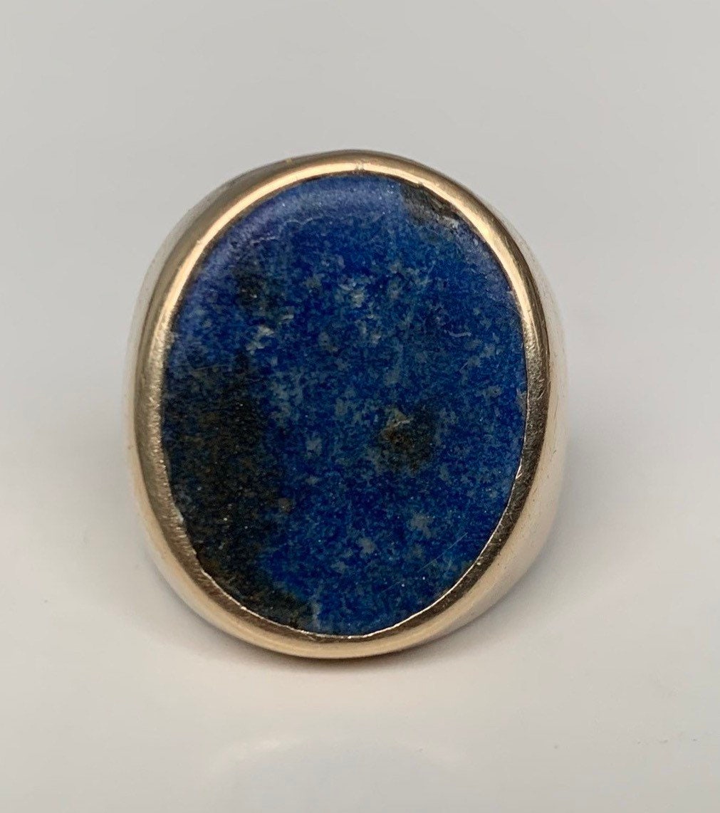 Vintage 9ct Yellow Gold Gents Ring with Lapis Lazuli(10.90g),Signet Ring,Birthday Gift,UK Size R 1/2,US 8 3/4