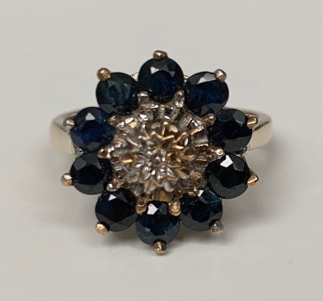 Vintage approx.1.5ct sapphire&0.015ct diamond 9ct gold ring,engagement anniversary birthday gift,size UK M,US 6 1/4