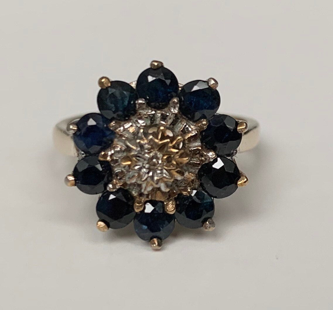 Vintage approx.1.5ct sapphire&0.015ct diamond 9ct gold ring,engagement anniversary birthday gift,size UK M,US 6 1/4