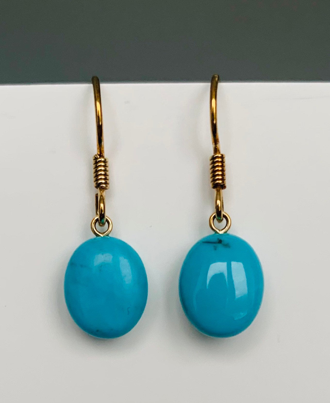 Vintage 9ct Yellow Gold Turquoise Wire Earrings,Drop Earrings,Dangle Earrings,December Birthstone