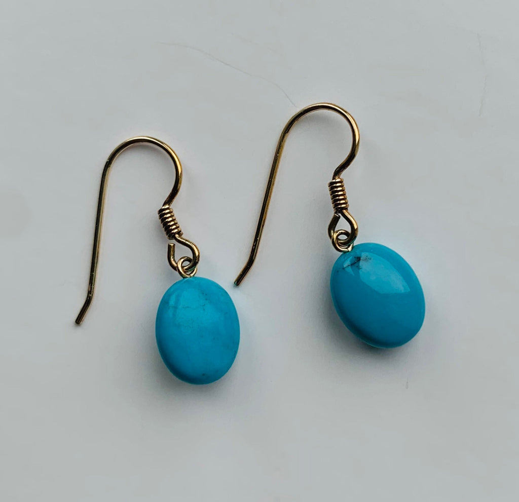 Vintage 9ct Yellow Gold Turquoise Wire Earrings,Drop Earrings,Dangle Earrings,December Birthstone