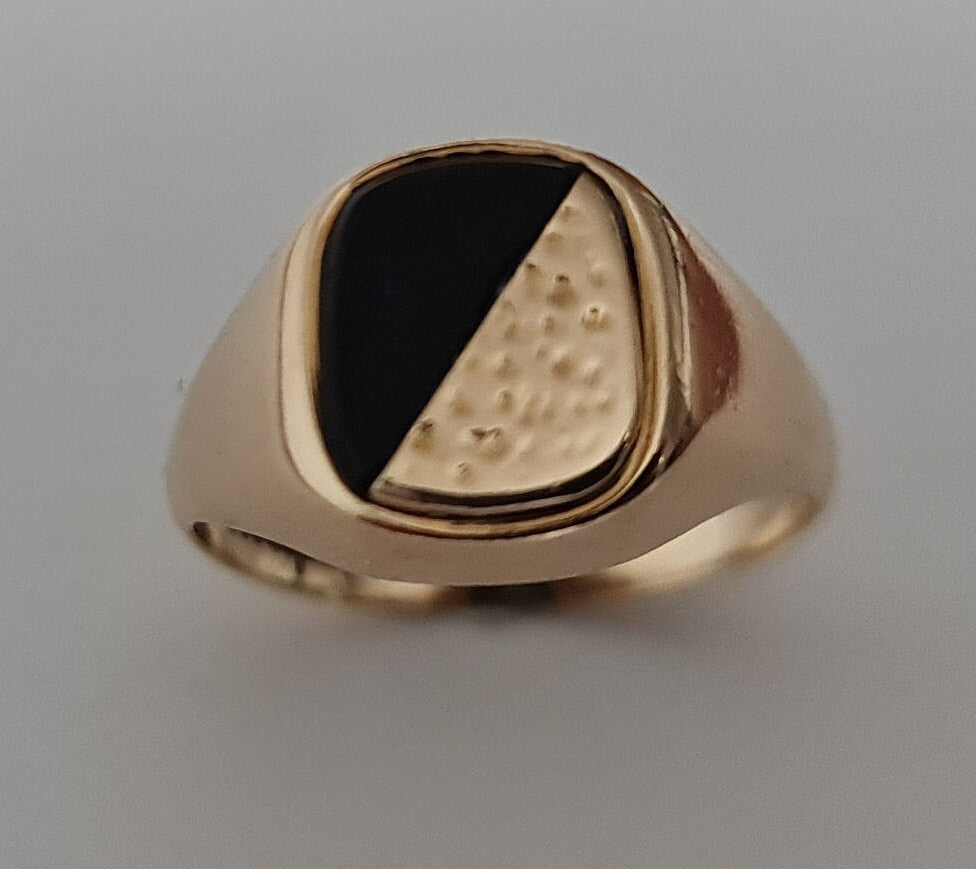 Anillo De Sello De Oro De 9 Quilates Con Onyx Gent Talla Y