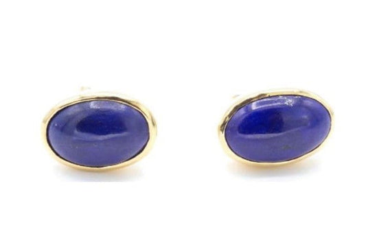 Vintage 18K Yellow Gold Lapis Lazuli Stud Earrings