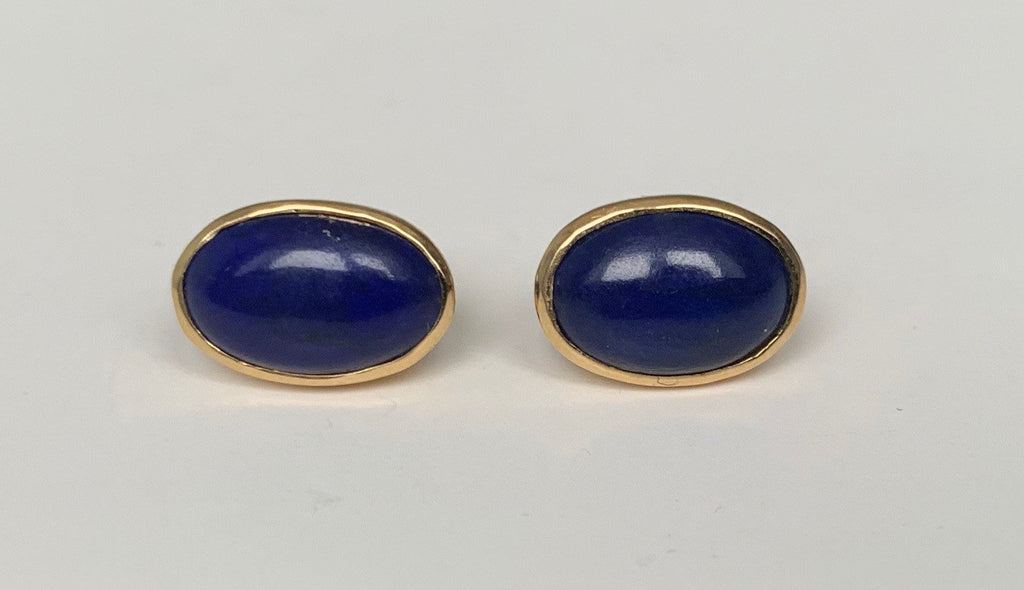 Vintage 18K Yellow Gold Lapis Lazuli Stud Earrings