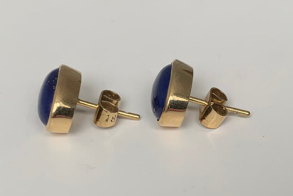 Vintage 18K Yellow Gold Lapis Lazuli Stud Earrings