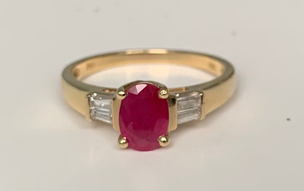 Vintage 14K oro amarillo 1ct rubí y anillo de diamantes, piedra de nacimiento de julio de abril, regalo de aniversario de compromiso, regalo de cumpleaños, tamaño Reino Unido N, EE.UU. 6 3/4