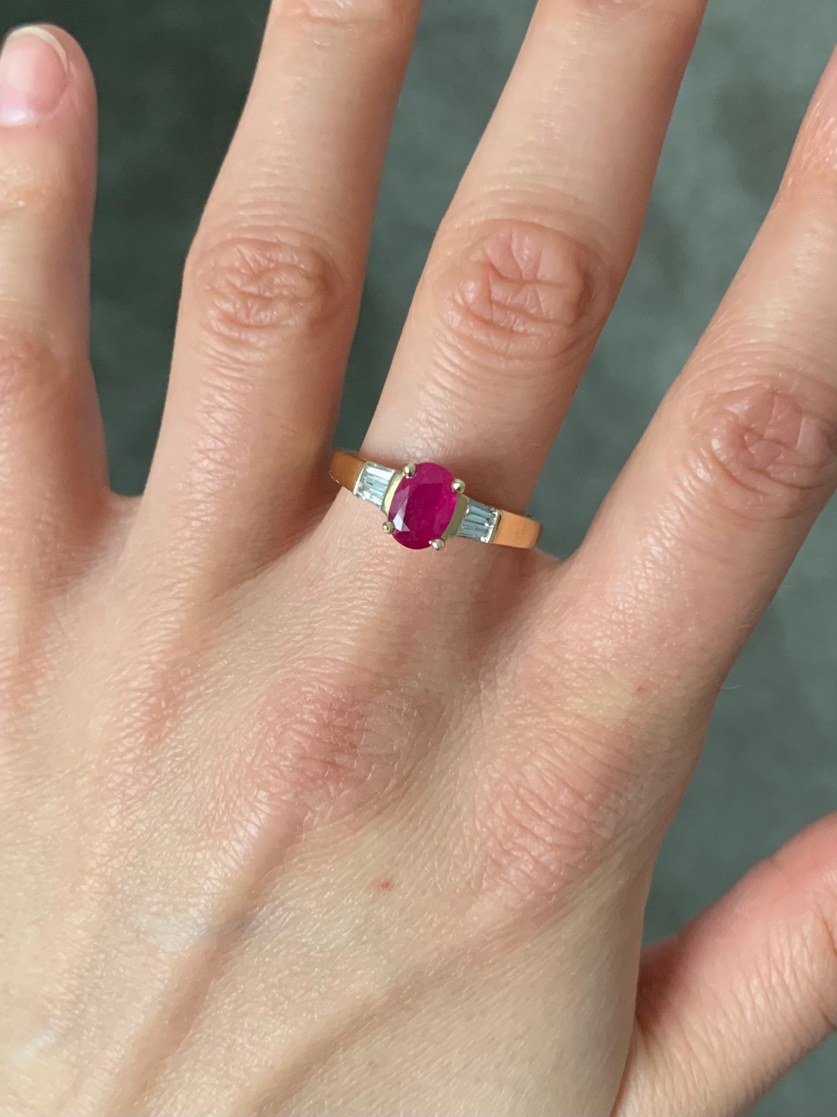 Vintage 14K oro amarillo 1ct rubí y anillo de diamantes, piedra de nacimiento de julio de abril, regalo de aniversario de compromiso, regalo de cumpleaños, tamaño Reino Unido N, EE.UU. 6 3/4