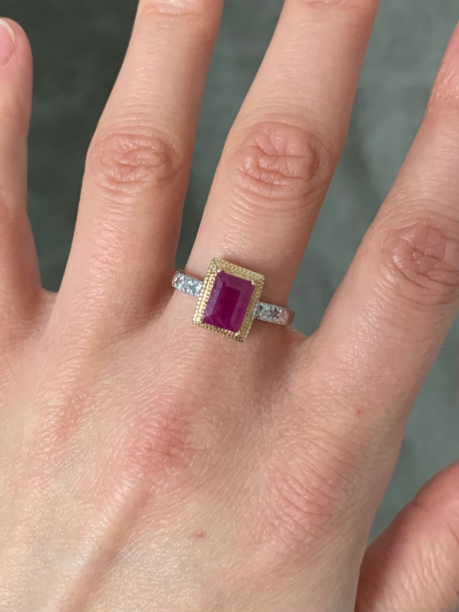 ذهب عيار 1.15 قيراط من الياقوت والألماس العتيق عيار 10 قيراط، هدية الذكرى السنوية، هدية عيد الميلاد، حجر بخت شهر يوليو وأبريل، مقاس الخاتم UK N، US 6 3/4