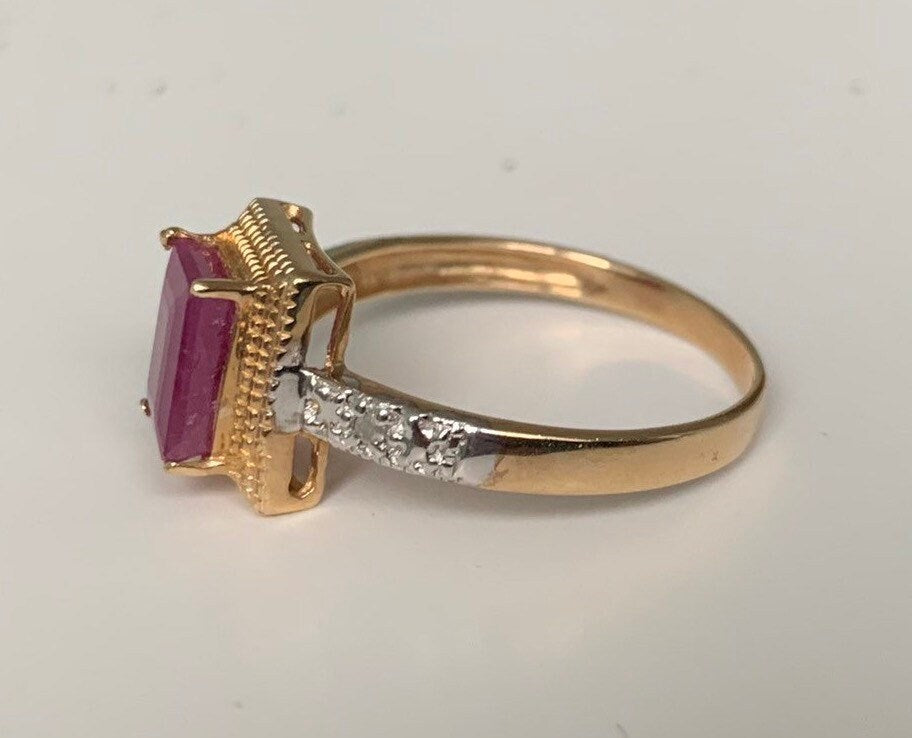 ذهب عيار 1.15 قيراط من الياقوت والألماس العتيق عيار 10 قيراط، هدية الذكرى السنوية، هدية عيد الميلاد، حجر بخت شهر يوليو وأبريل، مقاس الخاتم UK N، US 6 3/4