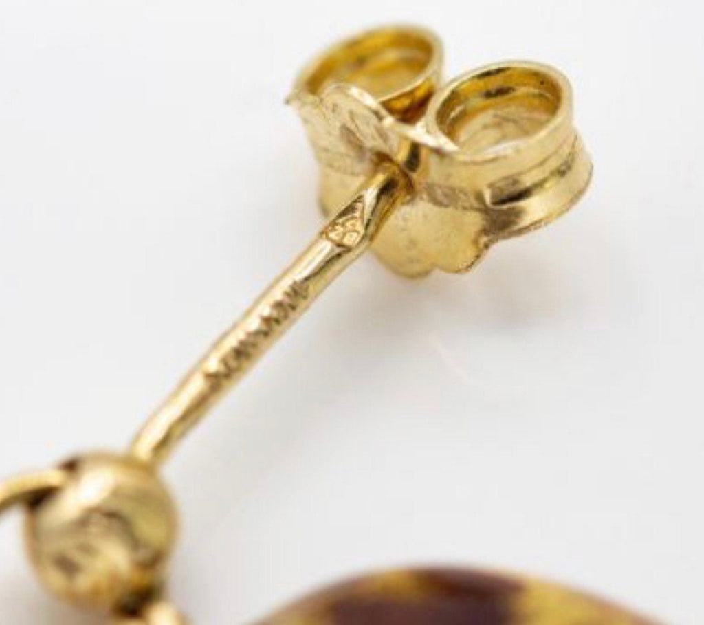 Unique and Rare Vintage 14K Gold Tiger Leopard Pattern Leaf Shaped Earrings,Drop Earrings