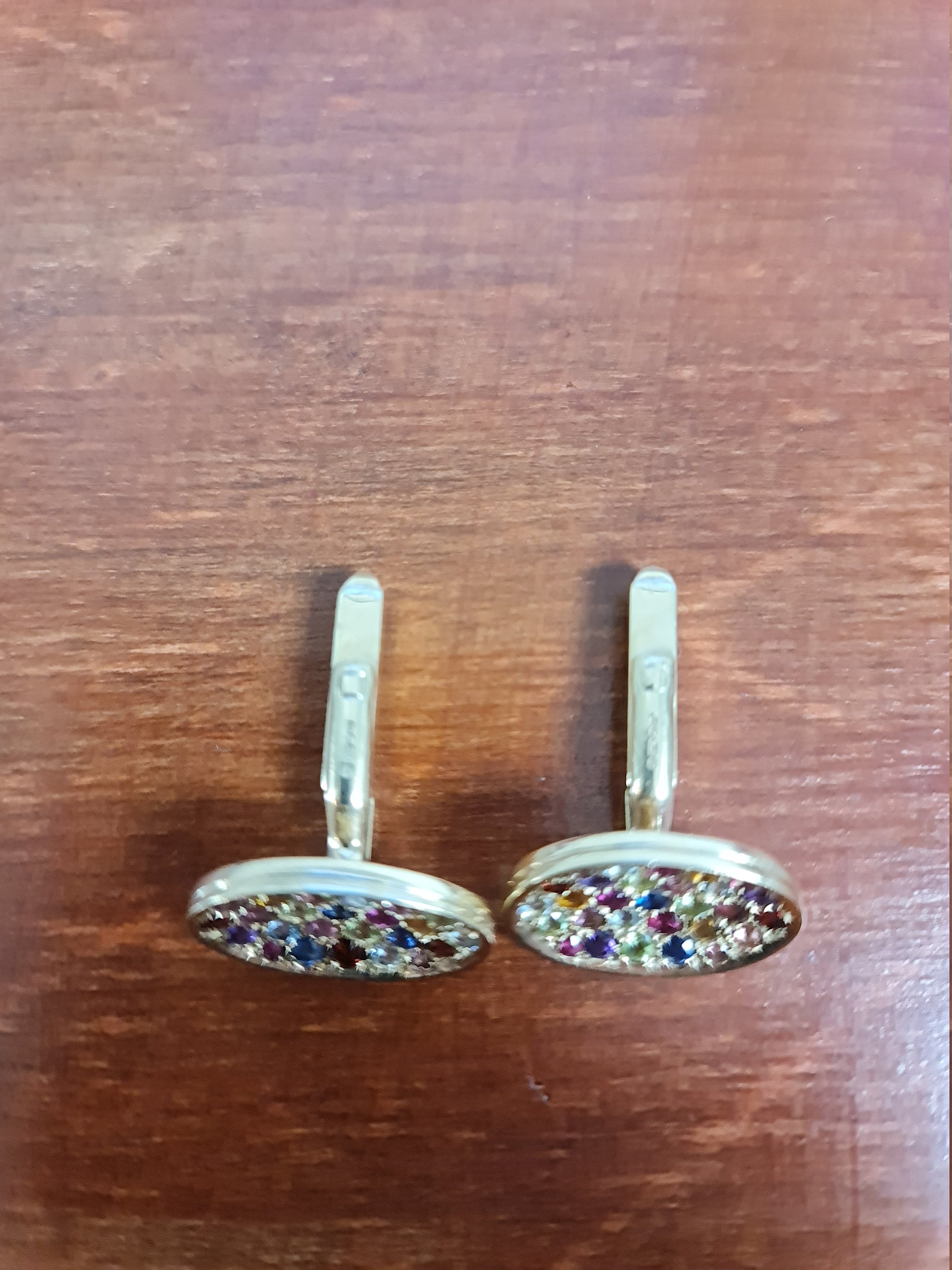 Gemelos de arcoíris con sello de oro de 9 quilates con rubí, zafiro, aguamarina, granate y amatista, regalos para él