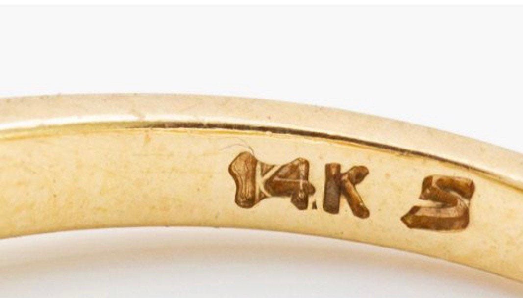 Vintage 14K oro rubí y anillo de zafiro, tamaño Reino Unido M 1/2, EE.UU. 6 1/2