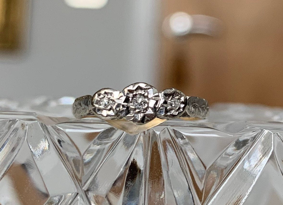 Aprox.0.025ct Anillo de oro de 18k con diamantes, Anillo de boda de compromiso, Anillo de aniversario, Regalo de cumpleaños para ella, Reino Unido G/ EE.UU. 3 1/4