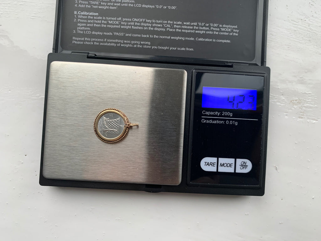 Viking Ship Platinum Noble (like Britannia) Coin Pendant 9k 9ct Gold, Isle of Man One Tenth Platinum Coin Pendants