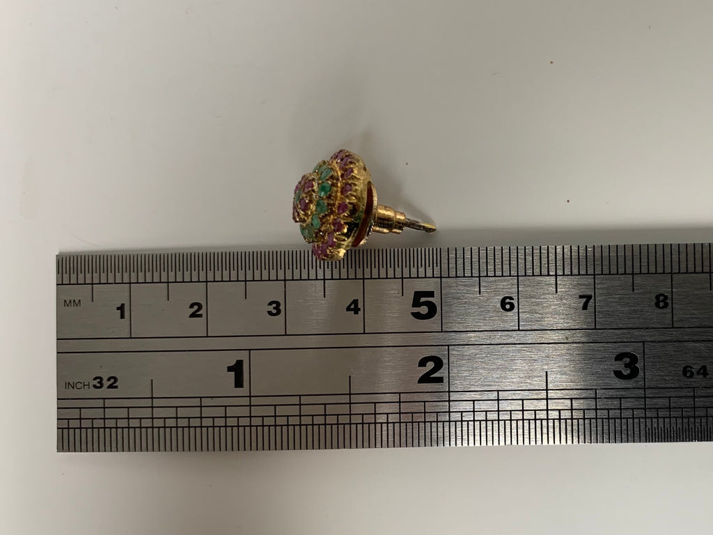 Vintage 2.3ct Ruby & 1.12ct Emerald Stud Gold Earrings