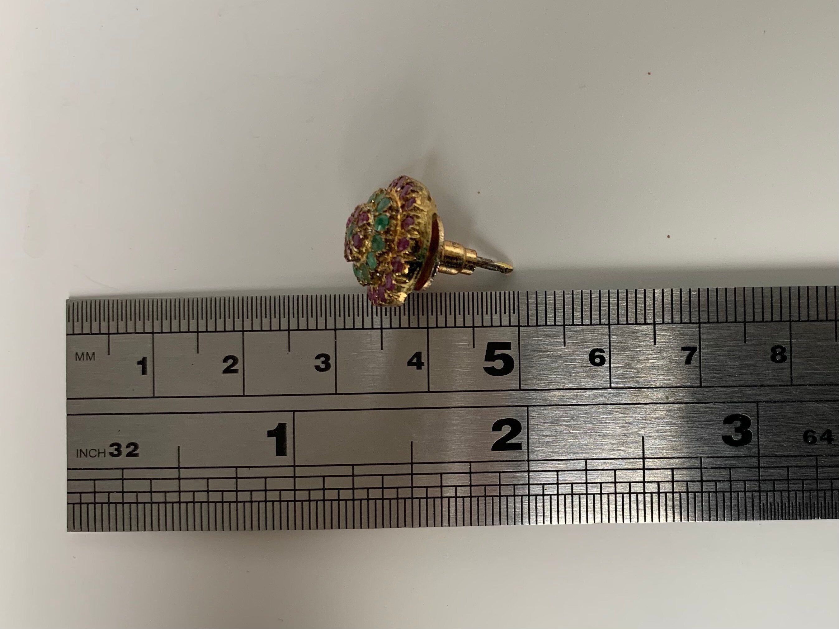 Vintage 2.3ct Ruby & 1.12ct Emerald Stud Gold Earrings