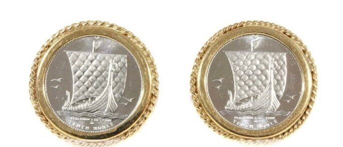 Viking Ship Platinum Noble (like Britannia) Coin Vintage Platinum Coin and 9k 9ct Gold Cufflinks ,13.00g