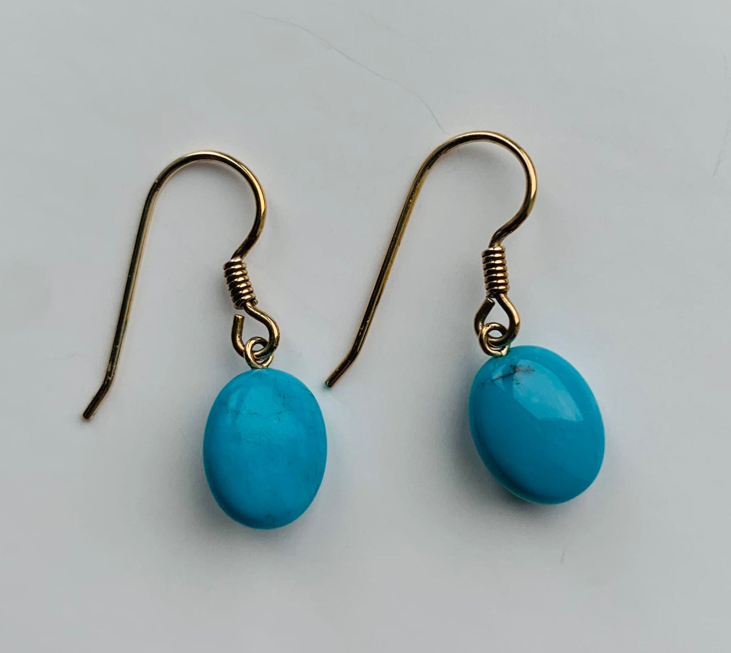 Vintage 9ct Yellow Gold Turquoise Wire Earrings,Drop Earrings,Dangle Earrings,December Birthstone