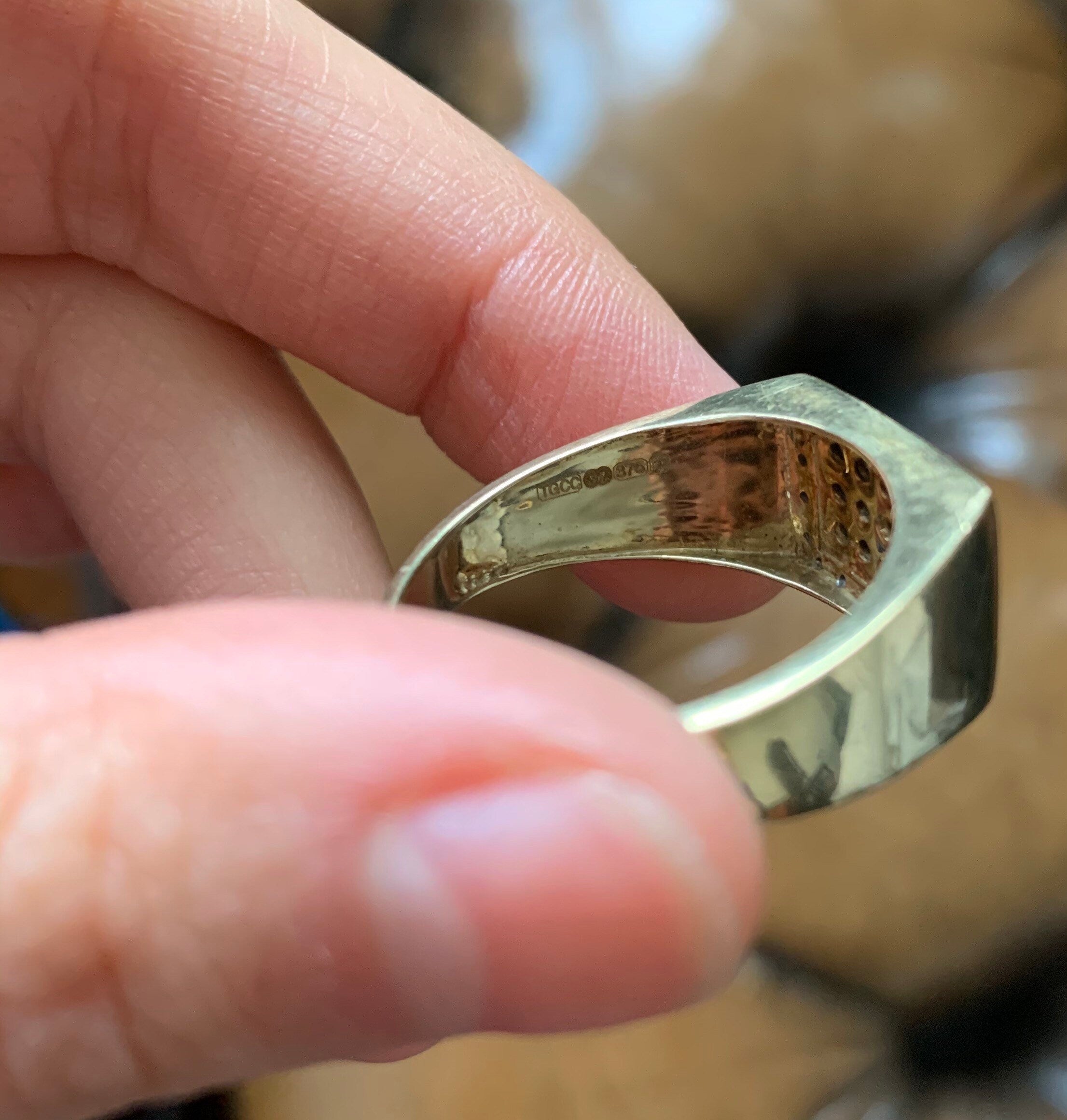 Anillo vintage de oro amarillo de 9 quilates con zafiro y diamantes, tamaño Reino Unido V, EE.UU. 10 1/2