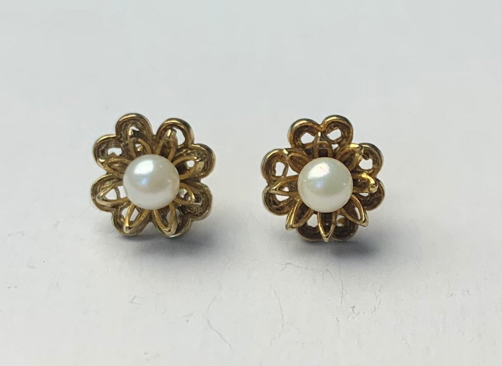 Vintage 9ct Yellow Gold Pearl Stud Earrings