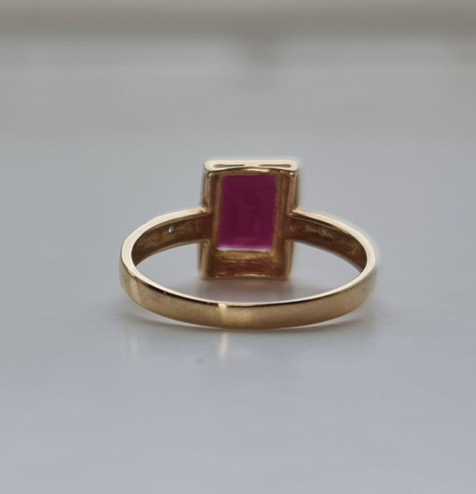 Vintage 1.15ct Ruby & Diamond 10K Gold,Anniversary Gift,Burthday Gift,July April Birthstone,Ring Size UK N,US 6 3/4