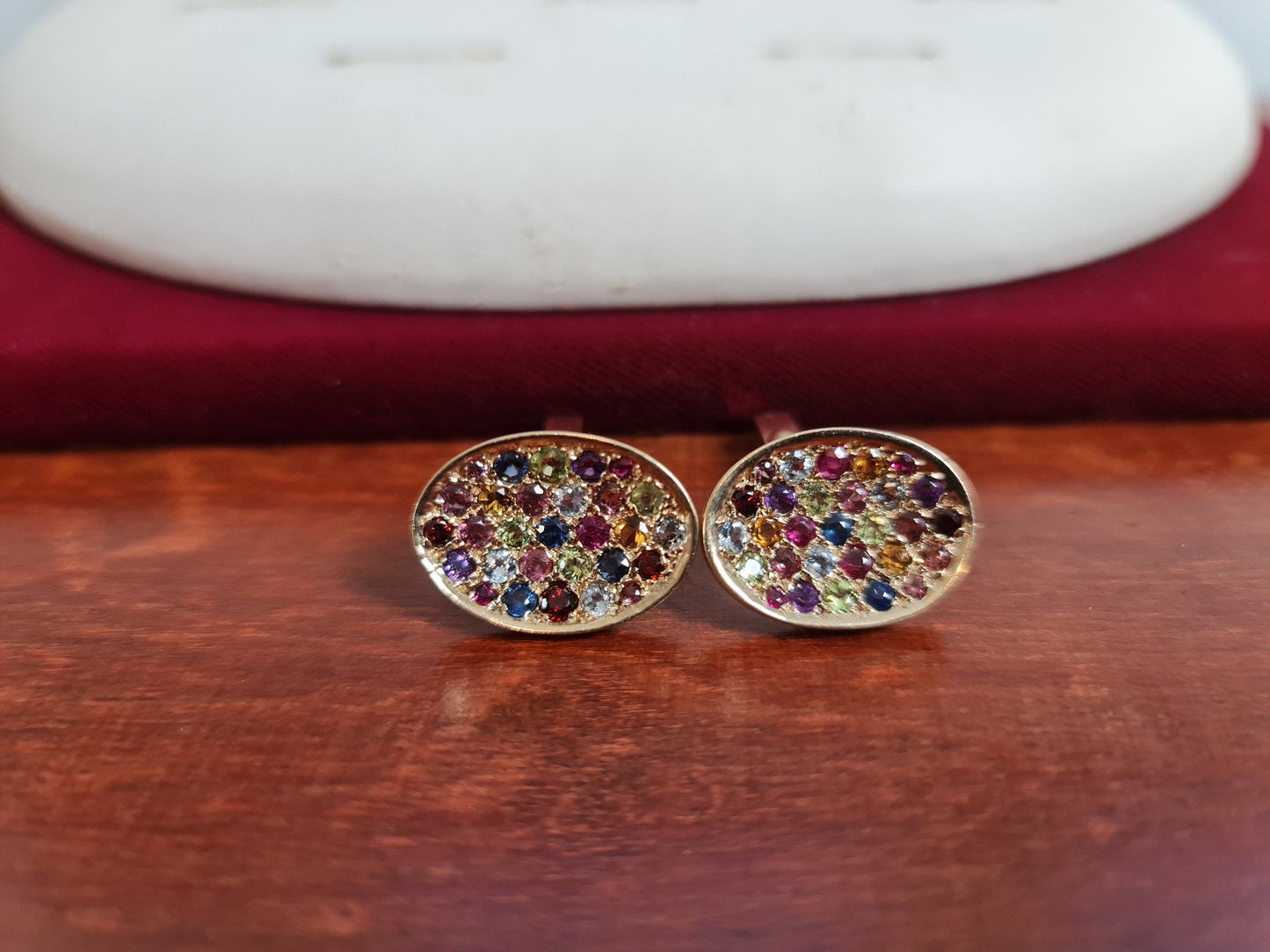 Ruby, Sapphire, Aquamarine, Garnet and Amethyst 9CT Gold  Hallmarked Rainbow Cufflnks Gifts for HIm