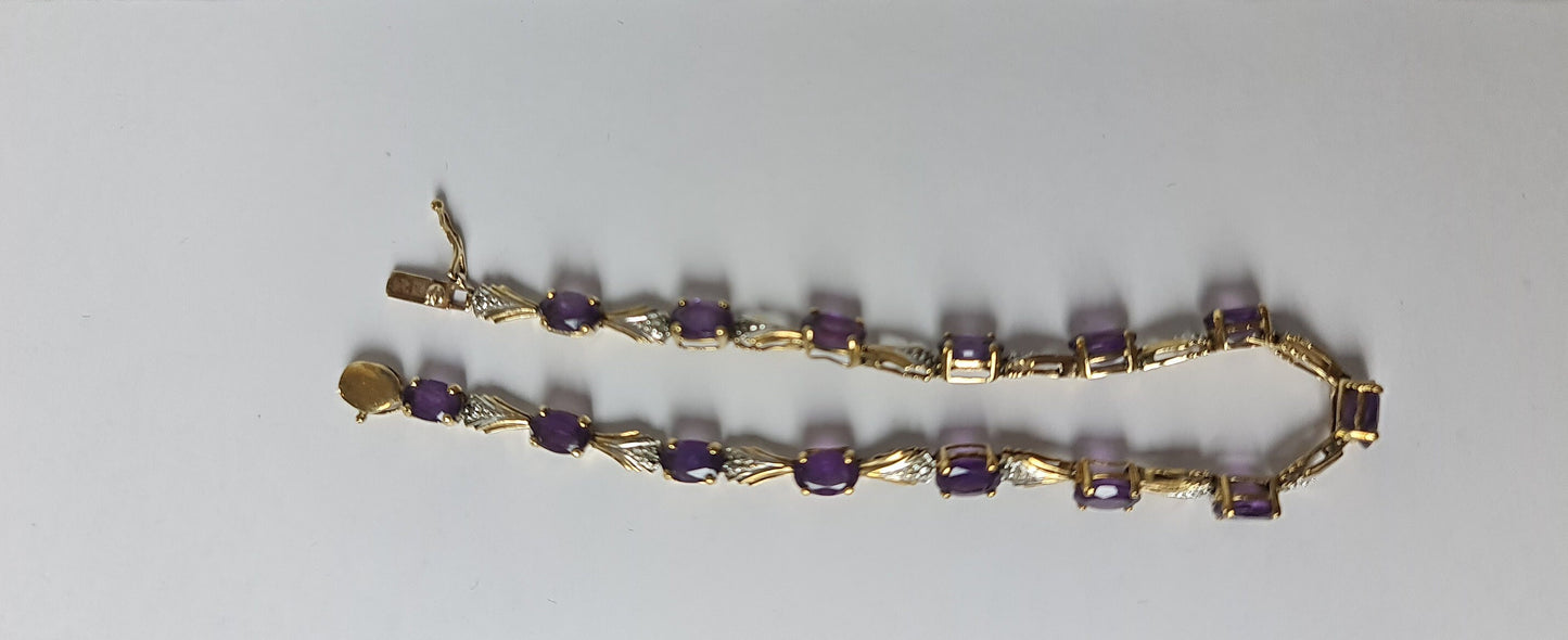 9ct Gold Amethyst Bracelet , Gift for her