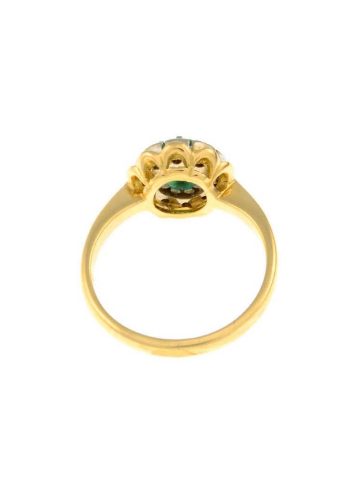 خاتم عتيق من الذهب عيار 18 قيراط مرصع بالألماس والزمرد الصناعي، خاتم الخطوبة، خاتم الذكرى السنوية، مقاس المملكة المتحدة M، الولايات المتحدة 6 1/4