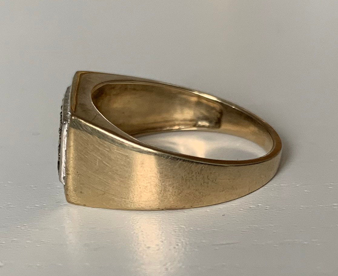 Anillo vintage de oro amarillo de 9 quilates con zafiro y diamantes, tamaño Reino Unido V, EE.UU. 10 1/2