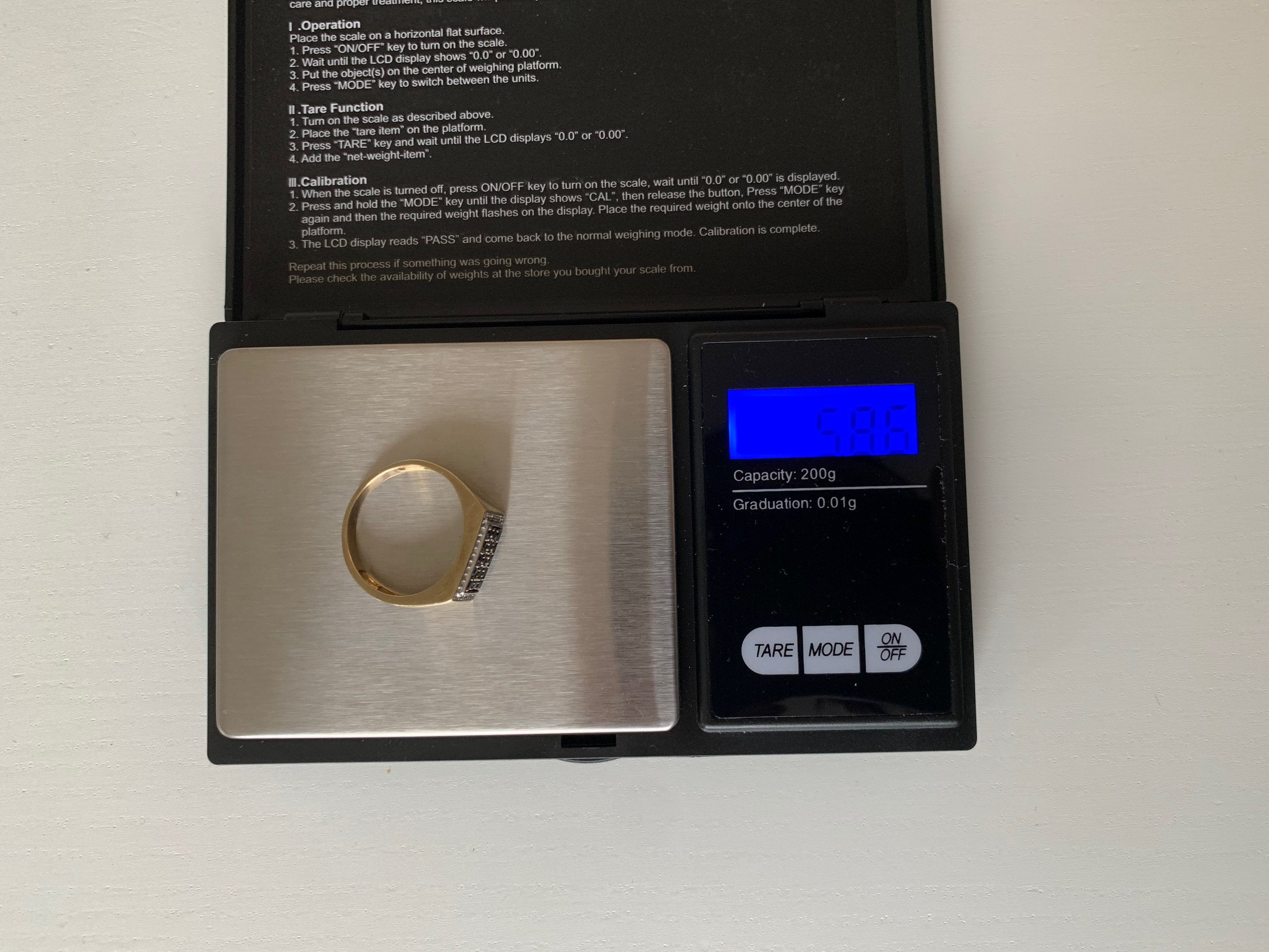 Anillo vintage de oro amarillo de 9 quilates con zafiro y diamantes, tamaño Reino Unido V, EE.UU. 10 1/2