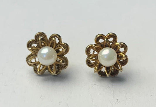 Vintage 9ct Yellow Gold Pearl Stud Earrings