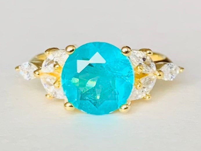 بارايبا الزمرد والألماس (CZ) فيرميل 14 قيراط من الذهب عيار 14 قيراط على خاتم من الفضة الإسترليني عيار 925، خاتم الخطوبة، خاتم الذكرى السنوية هدية عيد ميلاد لها