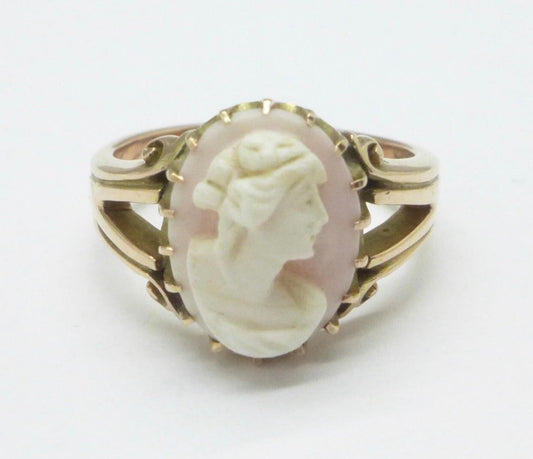 Anillo de cameo de oro rosa vintage de 9 quilates (5,00 g) Anillo de cóctel, Anillo de aniversario, Regalo de cumpleaños, Tamaño Reino Unido N, EE.UU. 6 3/4