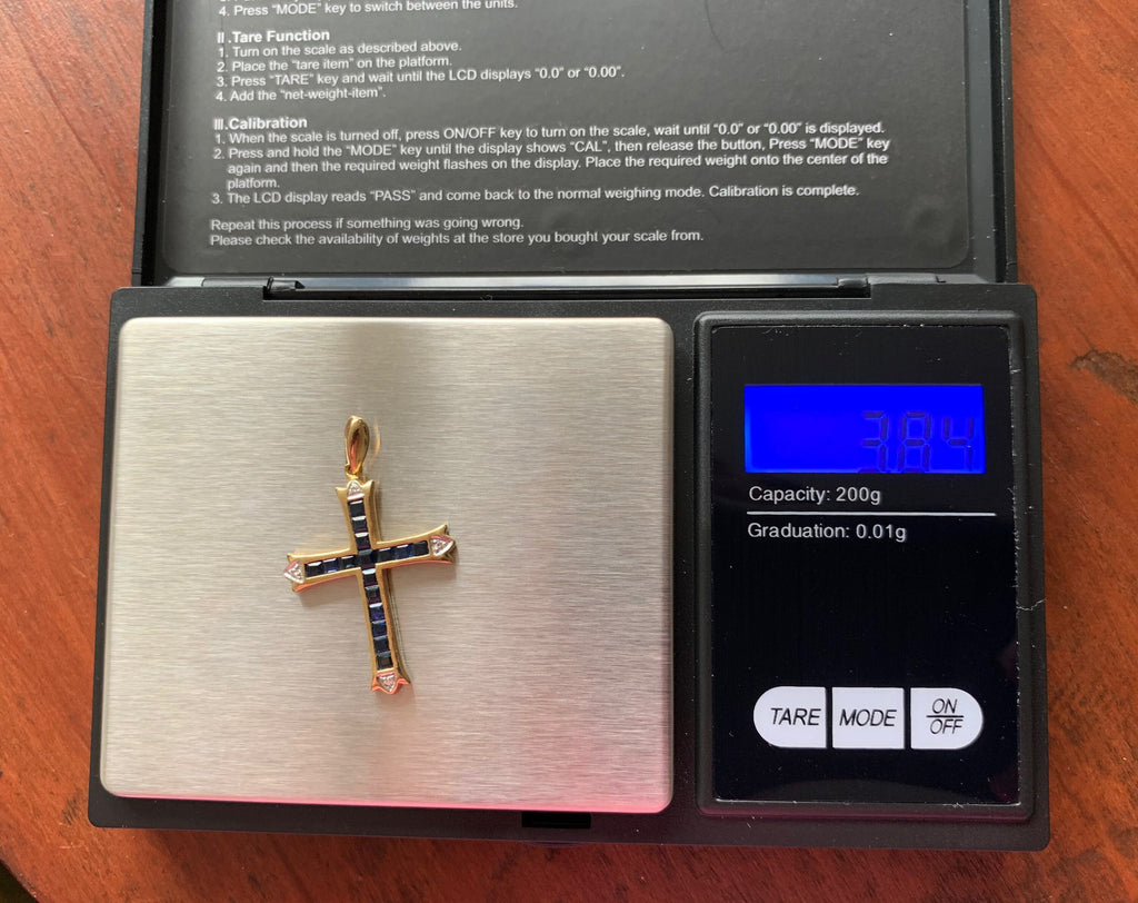 Vintage 18ct Gold Sapphire and Diamond Cross Pendant