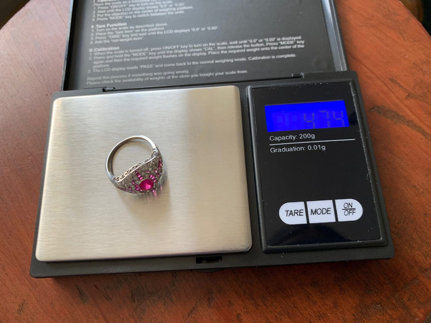 Vintage Platinum 2ct Ruby & Diamond Art Deco Ring, Cocktail Ring, Size UK N 1/2, US 7