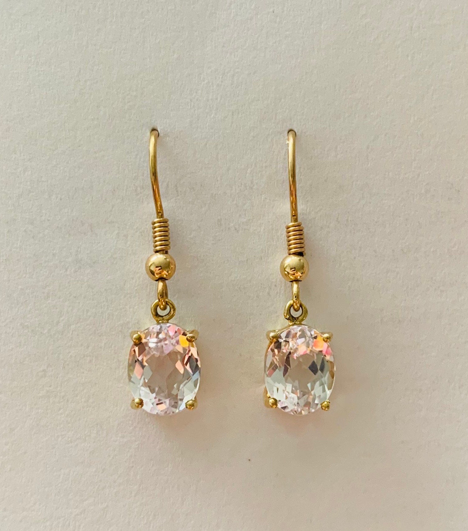 Pendientes colgantes vintage de kunzita brasileña de oro de 9k