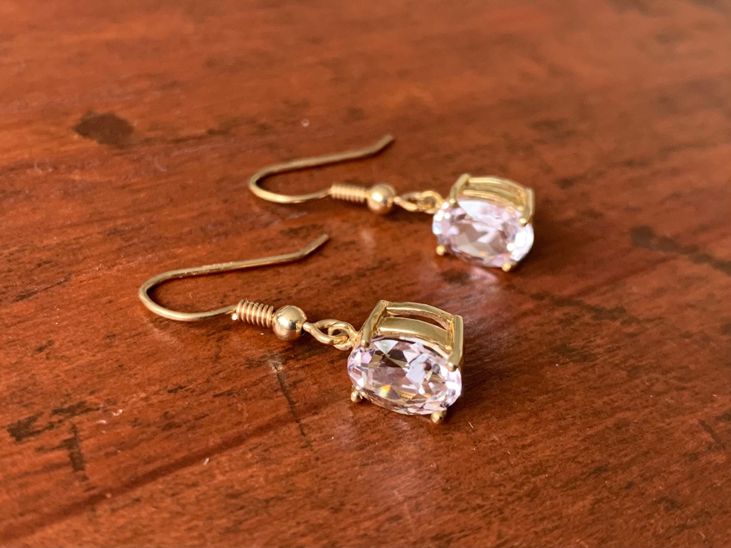 Pendientes colgantes vintage de kunzita brasileña de oro de 9k