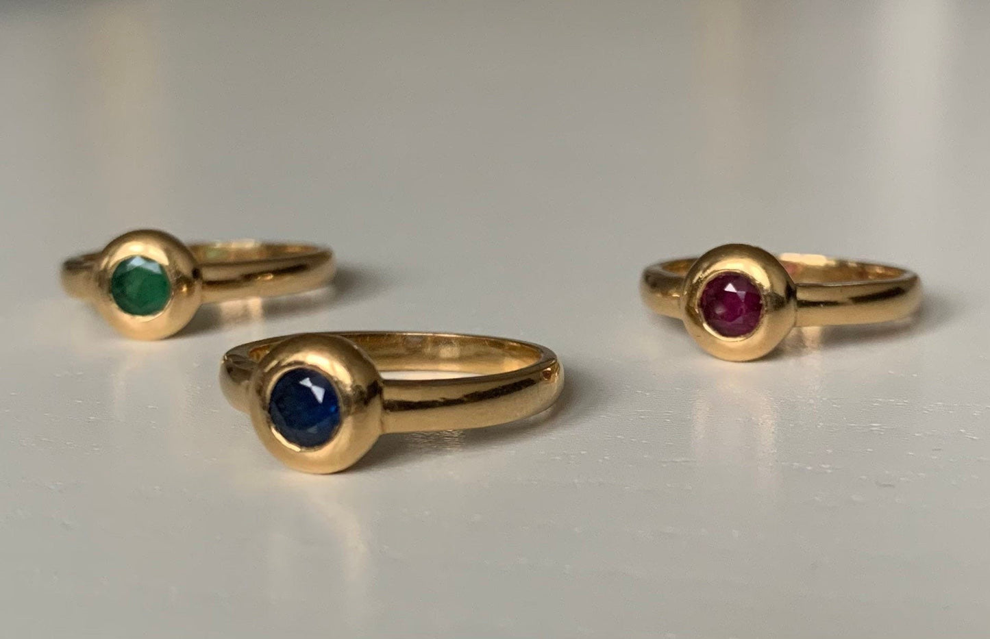 Vintage Blue Sapphire,Ruby and Emerald set in 18ct Yellow Gold Rings,Engagement Ring,Anniversary Ring,Birthday Gift,Size UK O 1/2,US 7 1/2