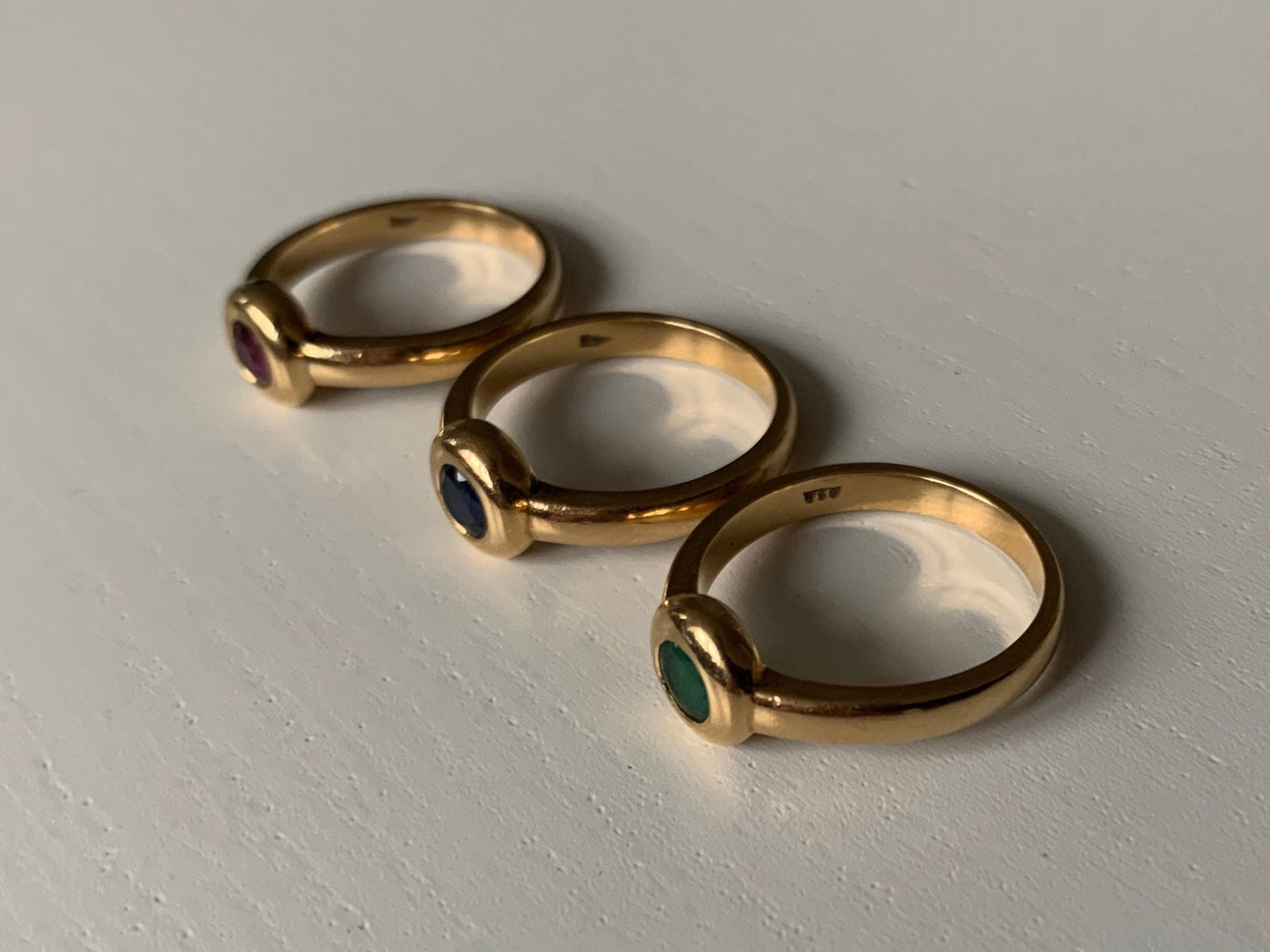Vintage Blue Sapphire,Ruby and Emerald set in 18ct Yellow Gold Rings,Engagement Ring,Anniversary Ring,Birthday Gift,Size UK O 1/2,US 7 1/2