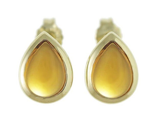 Aretes de citrino cabujón en forma de pera de oro amarillo macizo de 9 k