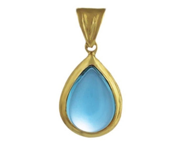 9k Solid Yellow Gold Pear Shaped Cabochon Topaz Pendant