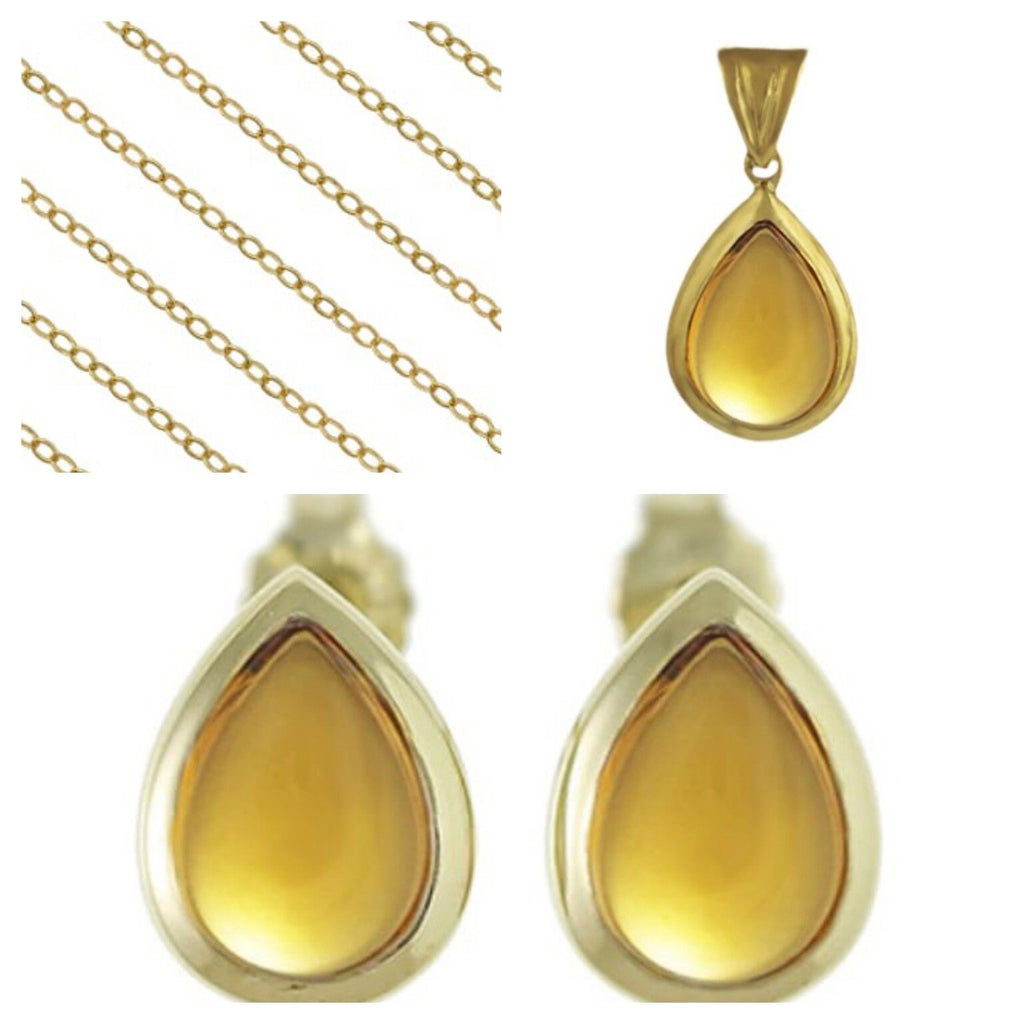Aretes de citrino cabujón en forma de pera de oro amarillo macizo de 9 k