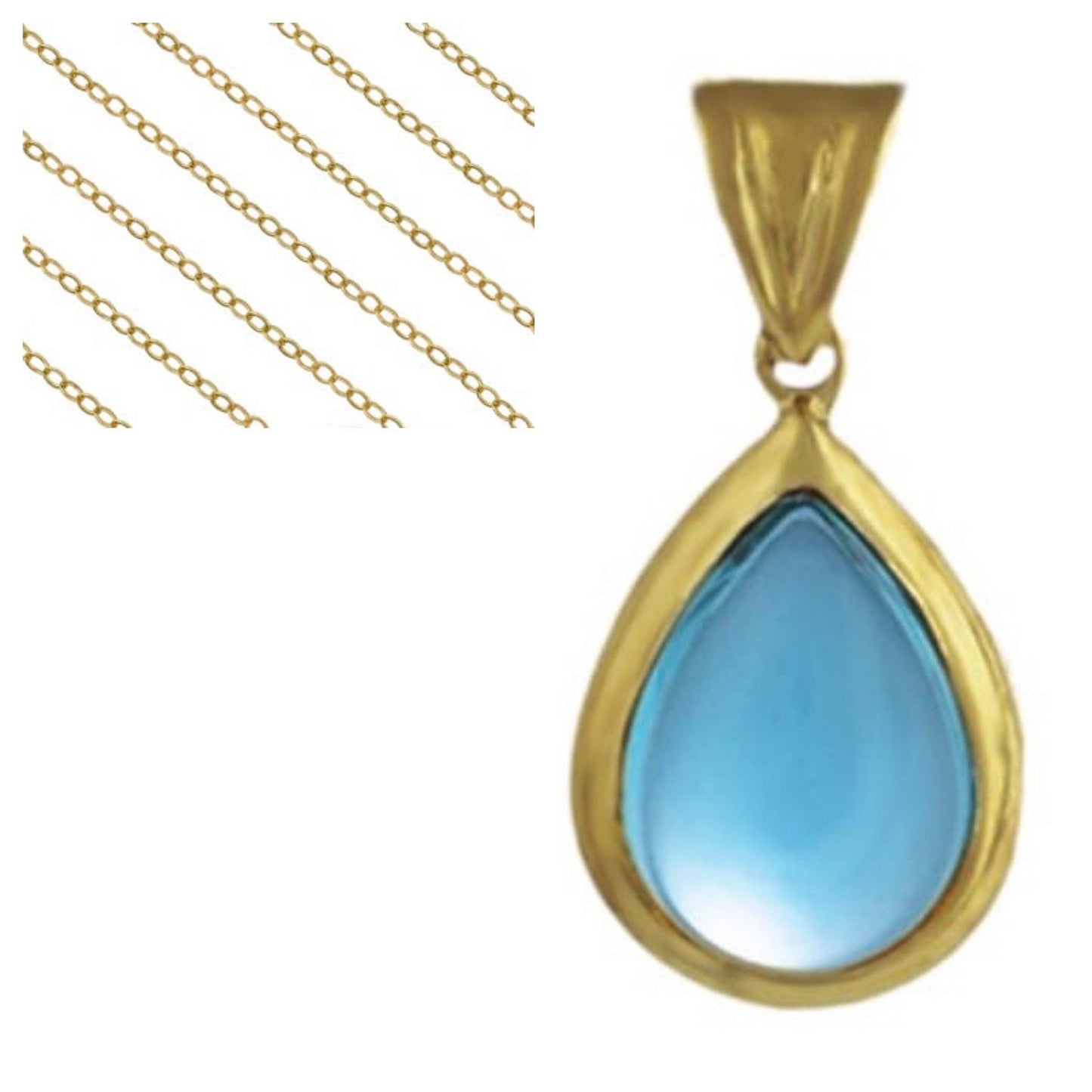 9k Solid Yellow Gold Pear Shaped Cabochon Topaz Pendant