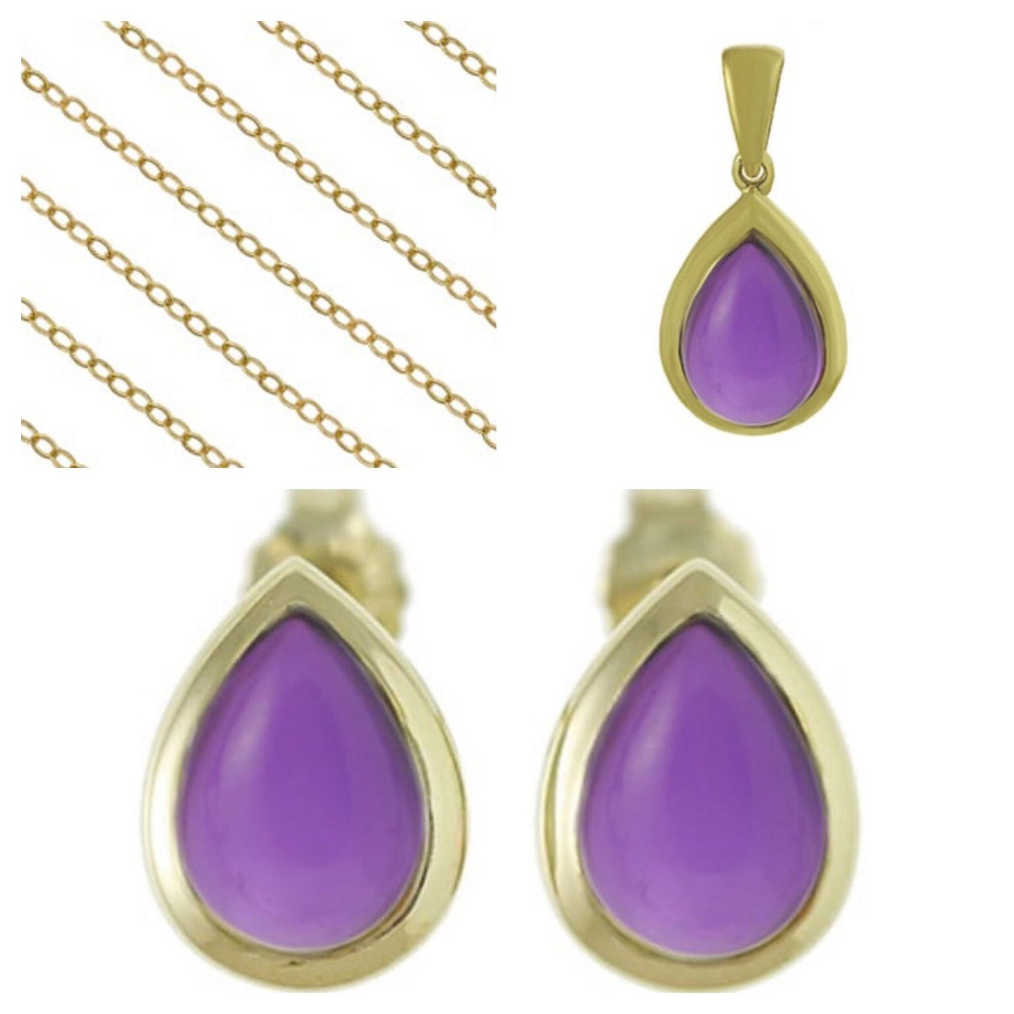 9k Solid Yellow Gold Pear Shaped Cabochon Amethyst Pendant