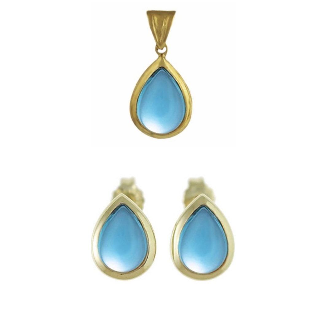 9k الذهب الأصفر الخالص على شكل كمثرى كابوشون توباز قلادة