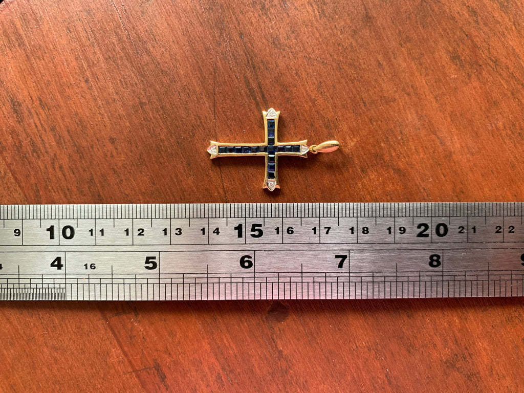 Vintage 18ct Gold Sapphire and Diamond Cross Pendant