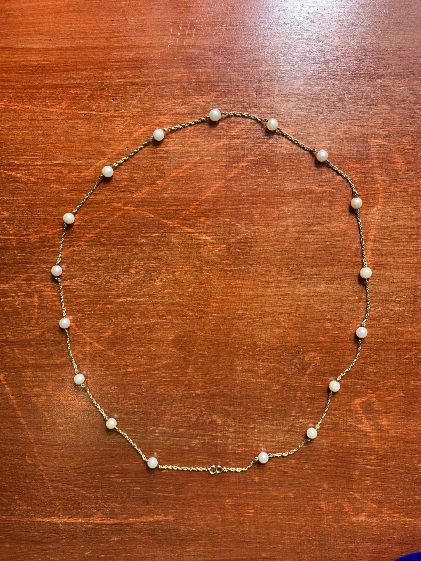 Vintage 27inch 9ct Yellow Gold Chain Necklace and Natural Freshwater White Pearls(11.62g)