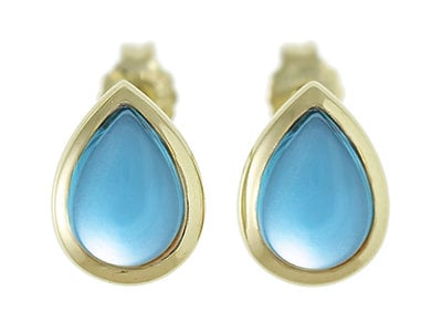 9k الذهب الأصفر الخالص على شكل كمثرى كابوشون توباز أقراط